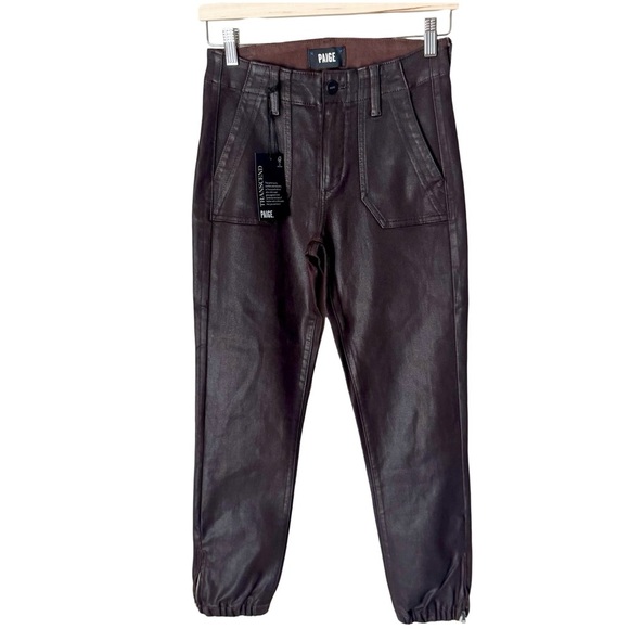 NWT PAIGE Mayslie Coated Waxed Joggers Pants Chocolate Brown Chicory Size 25 - Picture 7 of 16